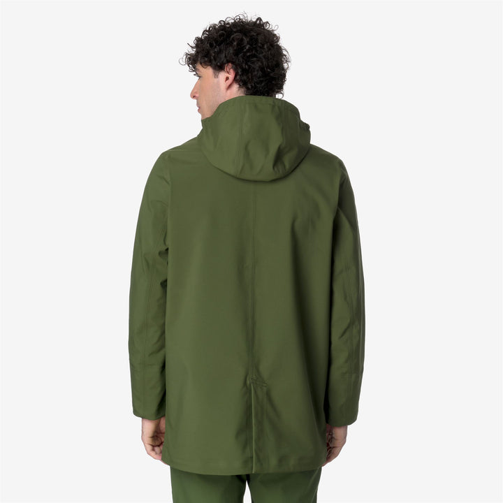 Chaqueta media larga para hombre en verde y azul con capucha desmontable 5
