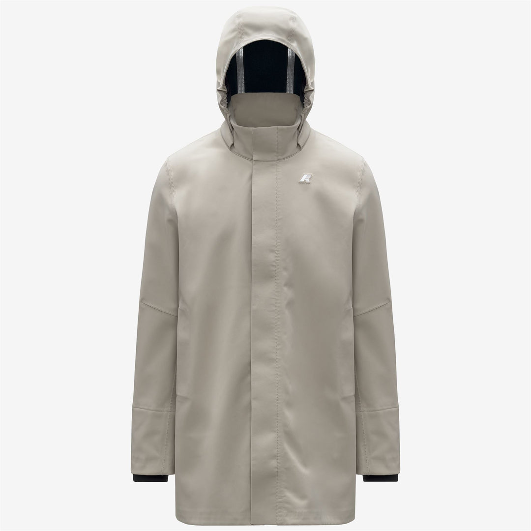 Parka beige de longitud media para hombre con capucha desmontable 01