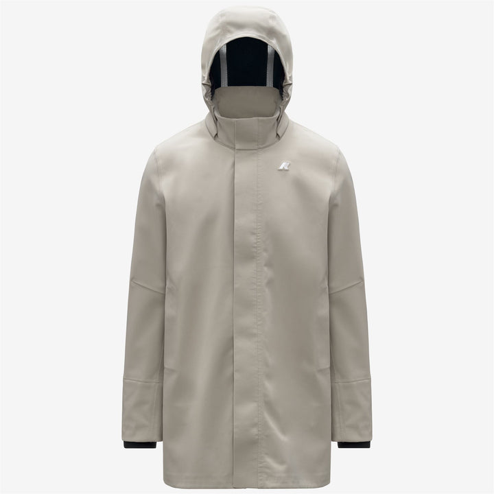 Parka beige de longitud media para hombre con capucha desmontable 1