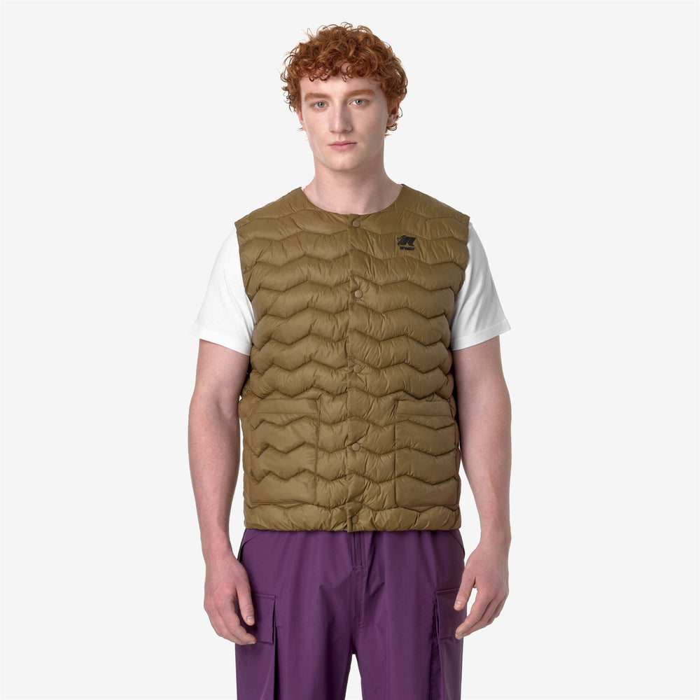 Brown Green Men's Quilted Water-Repellent Vest for City Wear 02