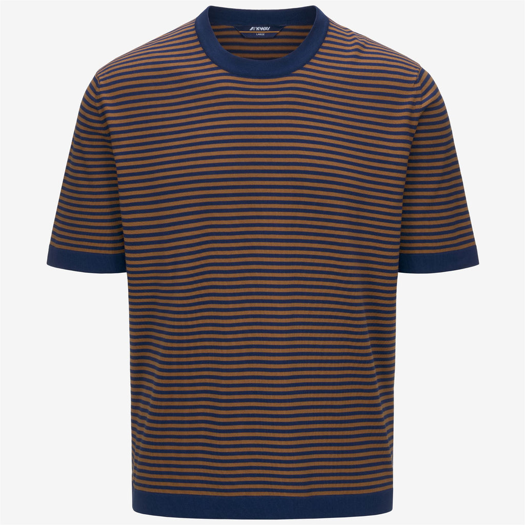 Knitwear_MAN_COMBE STRIPES_Pull Over_Blue Depths - Brown Bran - Commercial 1