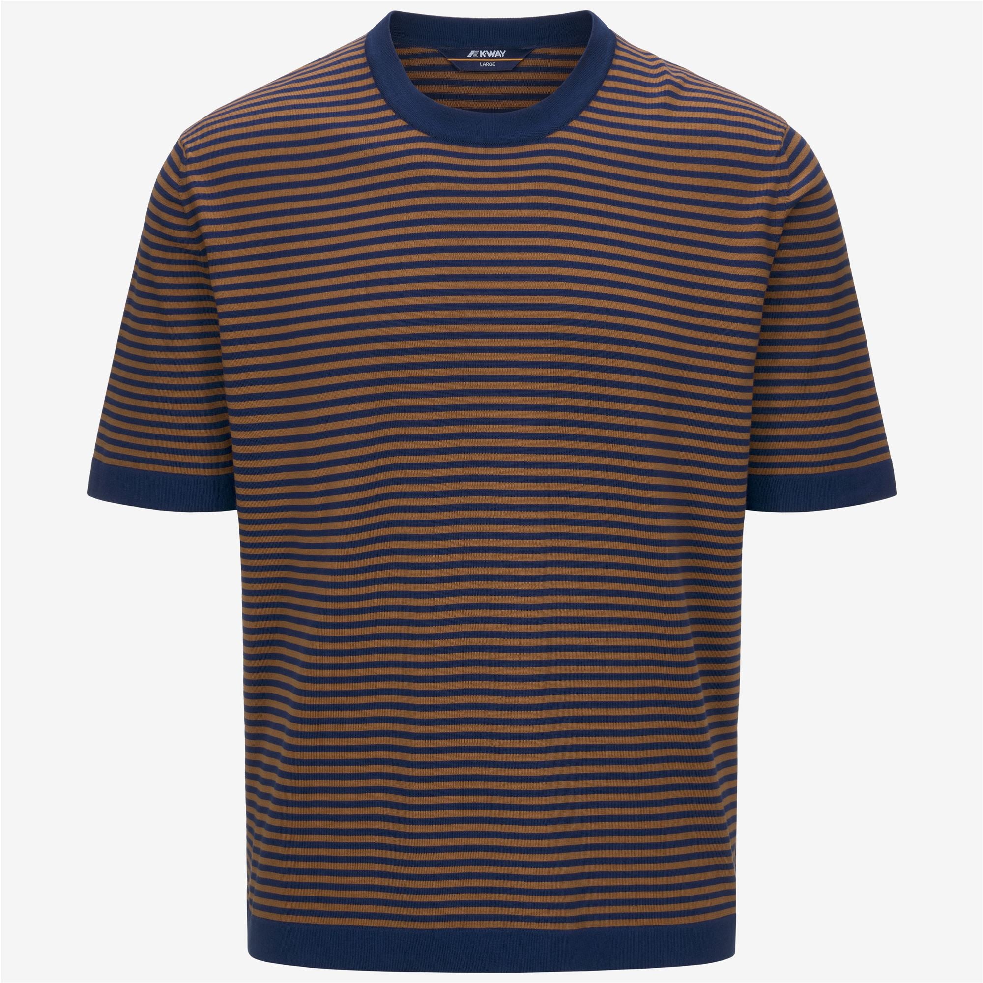 Knitwear_MAN_COMBE STRIPES_Pull Over_Blue Depths - Brown Bran - Commercial 1