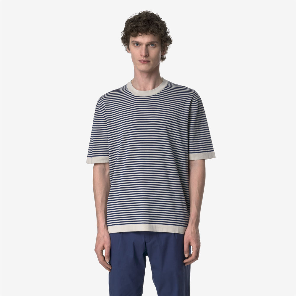 Beige Grey Men's Striped Cotton Knit Pullover for City Wear 02