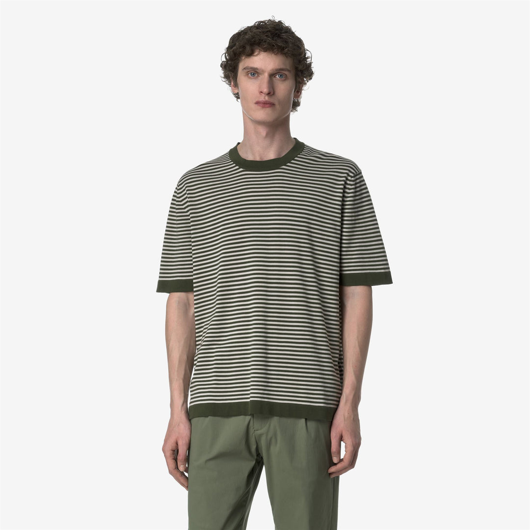 Beige green Men's Striped Knit Pullover for City Wear 01