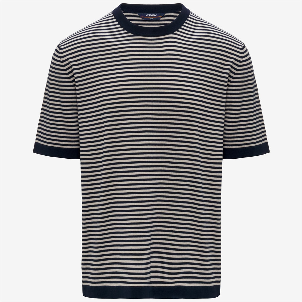 Knitwear_Man_COMBE STRIPES_Pull Over_Blue Depth - BEIGE LT - Commercial 1
