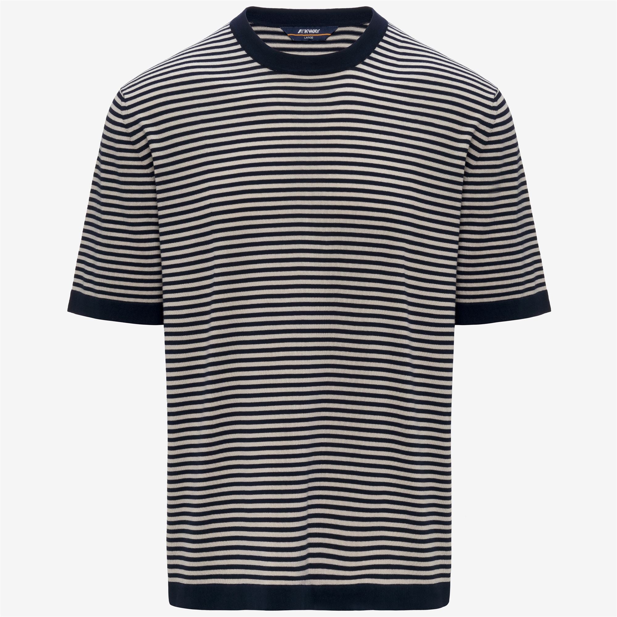 Knitwear_Man_COMBE STRIPES_Pull Over_Blue Depth - BEIGE LT - Commercial 1