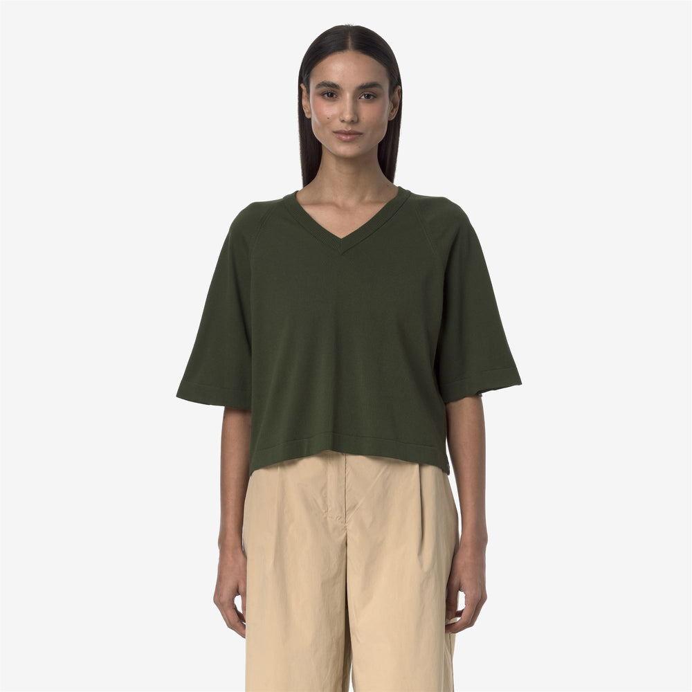 Brown green Women's Knitwear Pullover with V-Neck Design 02