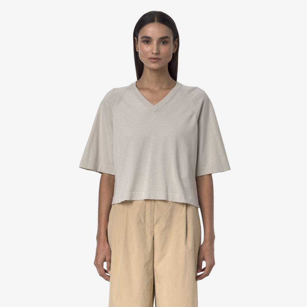 Beige Grey Women's Cropped Knit Pullover Sweater for City Wear 02