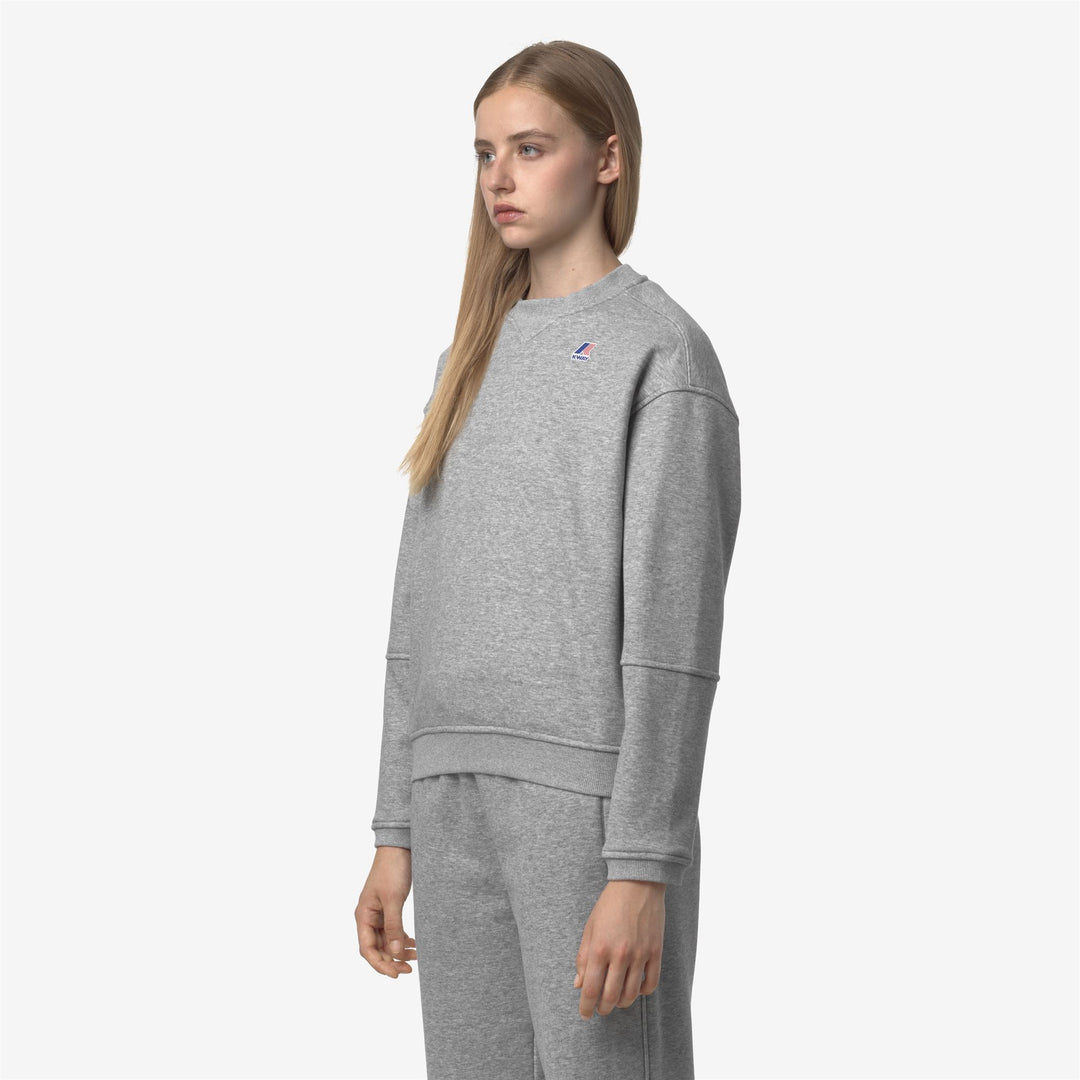 Maglione girocollo in pile di cotone spazzolato grigio da donna main