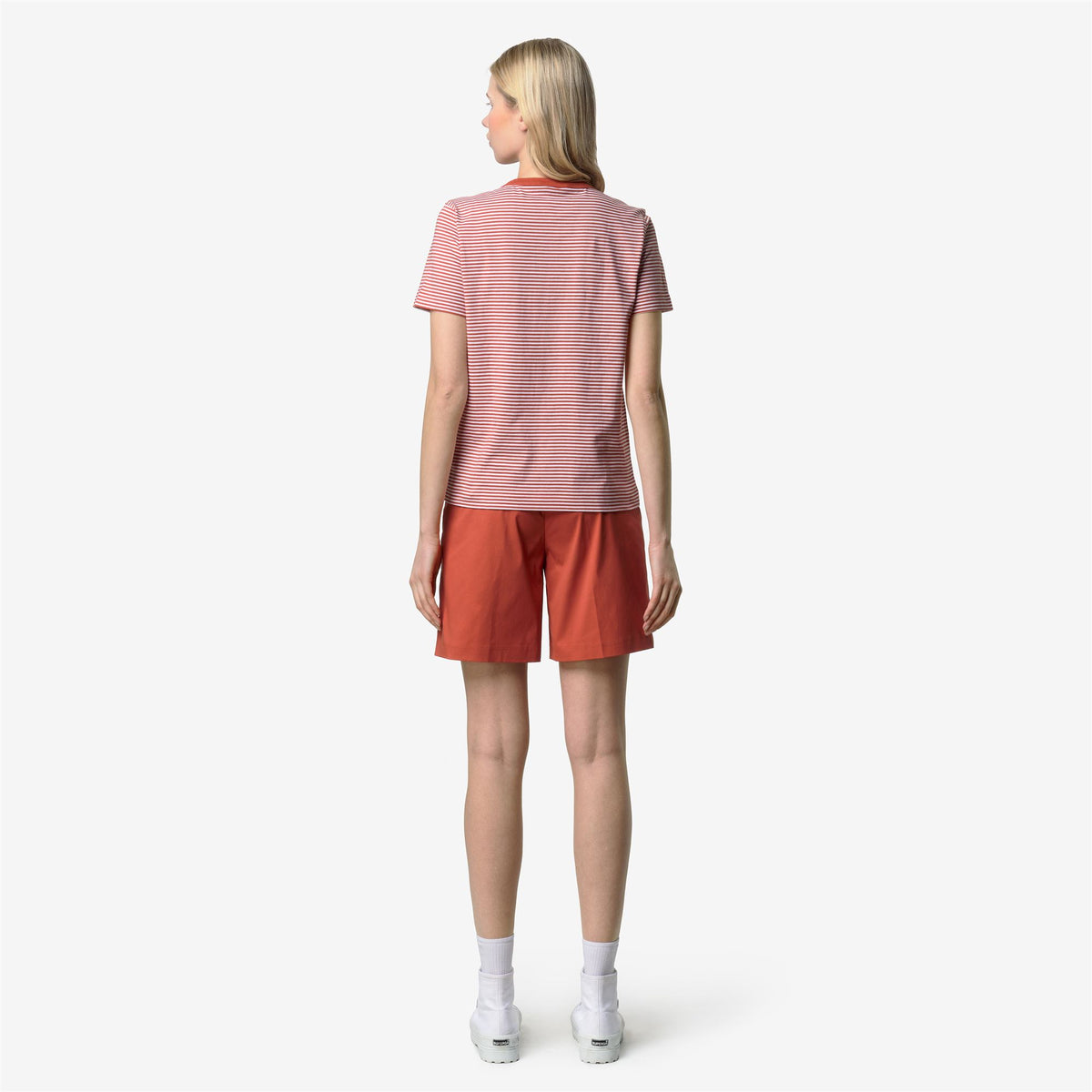 T-Shirts & Top_Woman_ELODIE SLIMLINE JERSEY_T-Shirt_White - Orange Brownish - Commercial 6