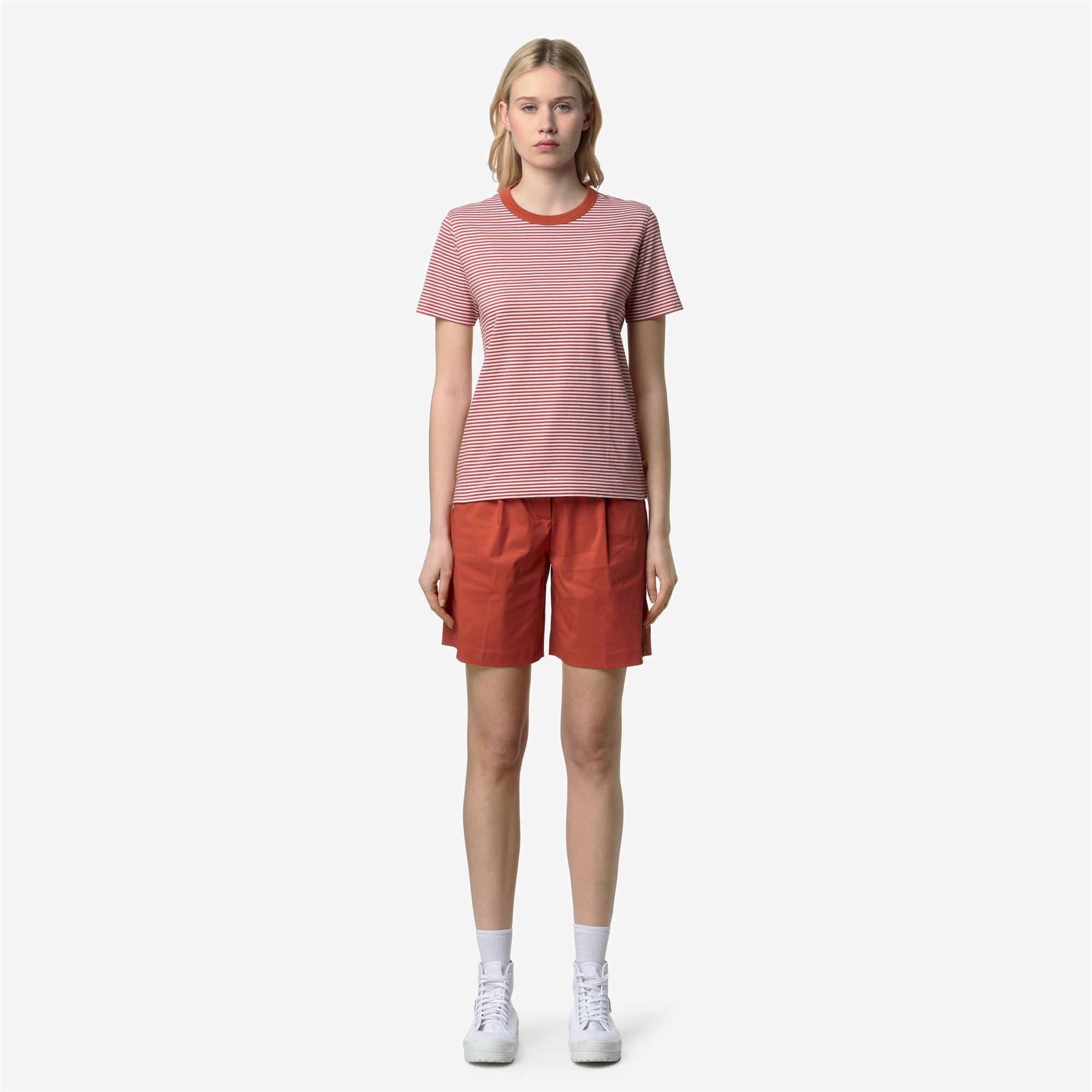 T-Shirts & Top_Woman_ELODIE SLIMLINE JERSEY_T-Shirt_White - Orange Brownish - Commercial 4