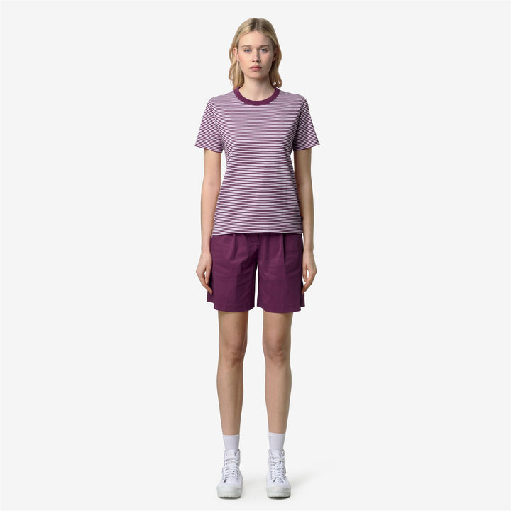 ELODIE SLIMLINE JERSEY - T-ShirtsTop - T-Shirt - Woman - WHITE-VIOLET MAUVE WINE 3