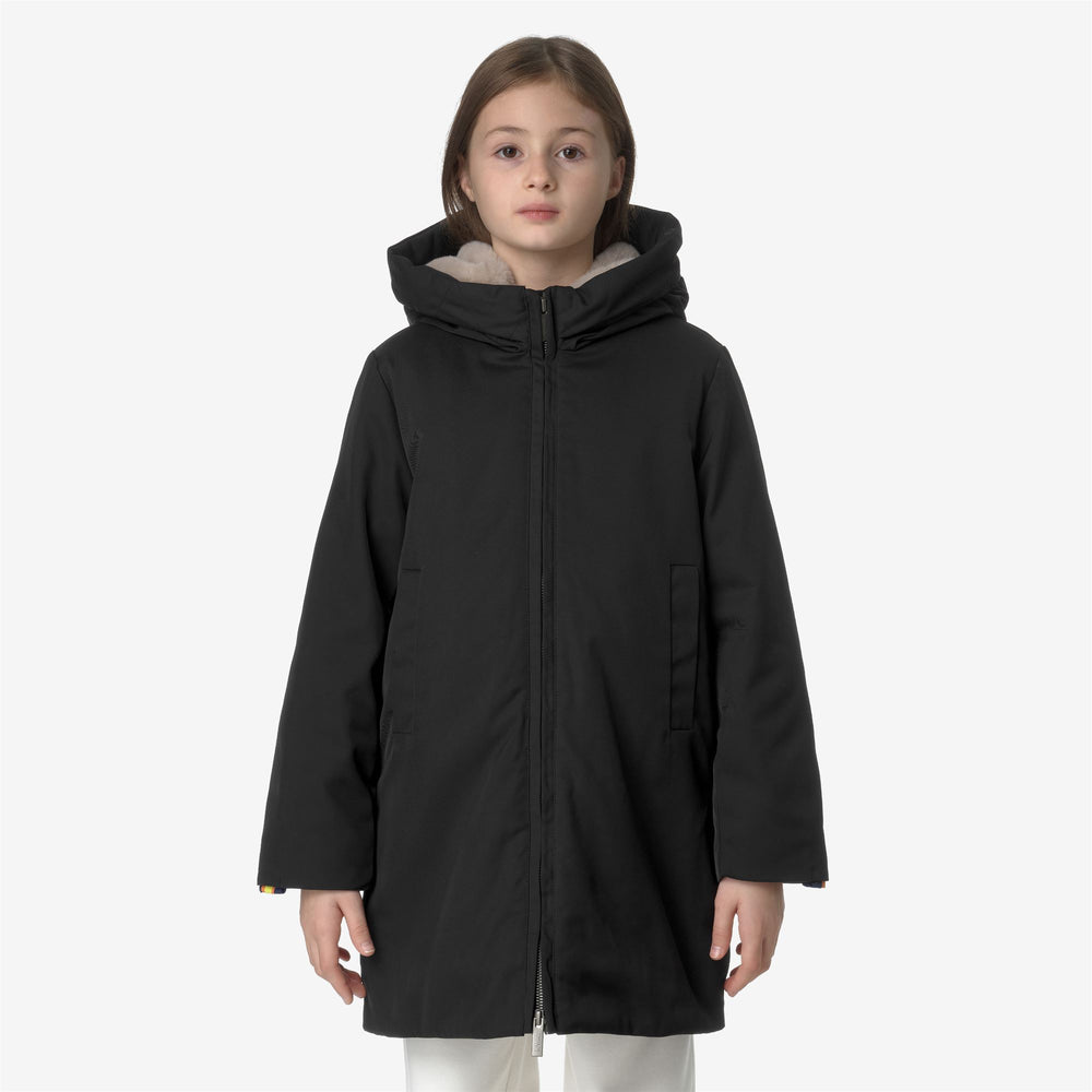 Black Grey Girls' 3/4 Length City Jacket with Fur Lining 02