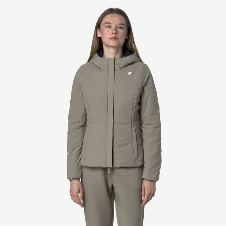 Chaqueta corta impermeable reversible para mujer en color azul verdoso 3