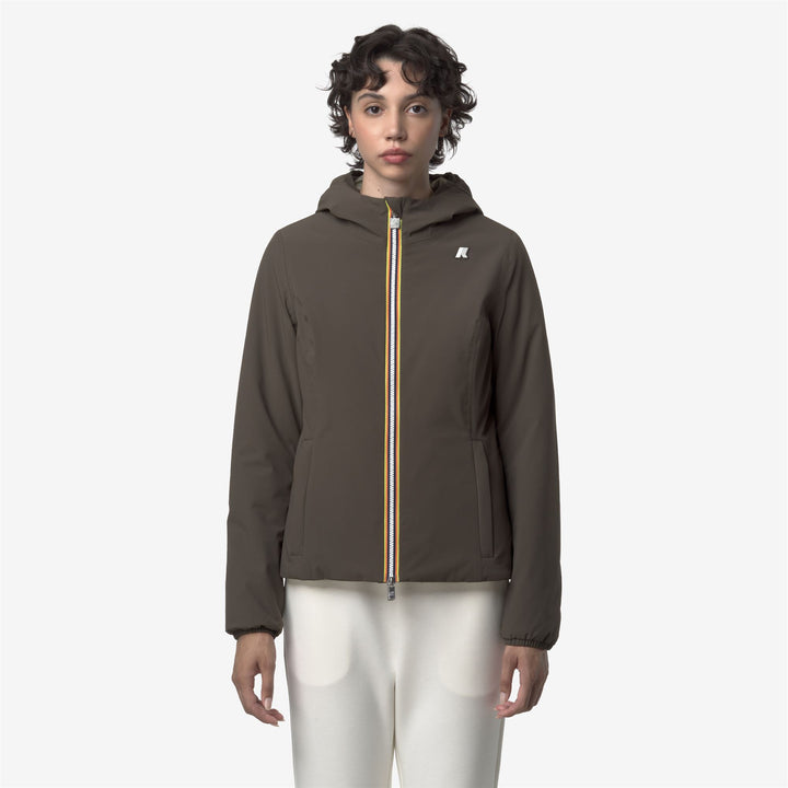 Chaqueta corta impermeable reversible para mujer color oliva negro 4