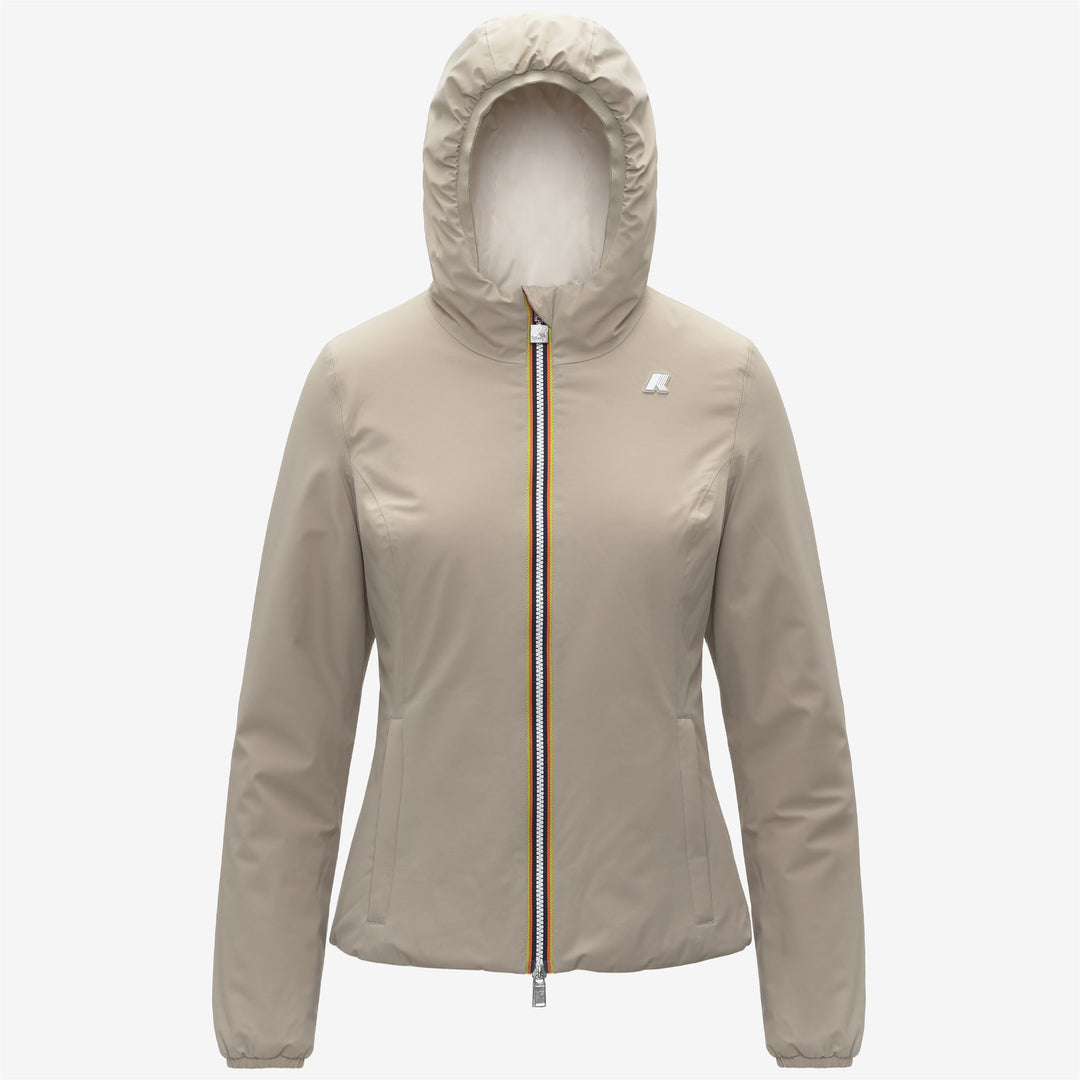 Chaqueta corta impermeable reversible beige para mujer 01
