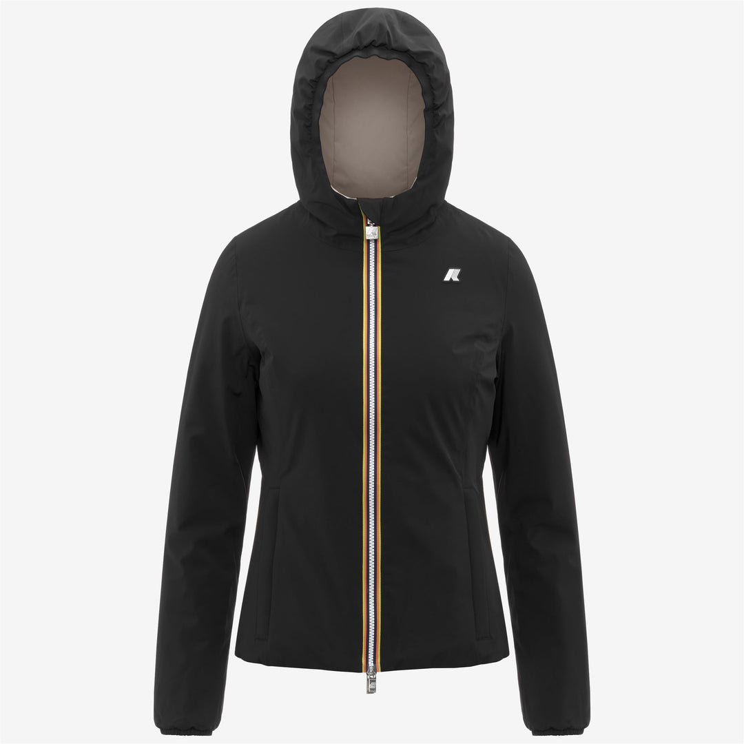 Chaqueta corta impermeable reversible para mujer en color beige y negro 01