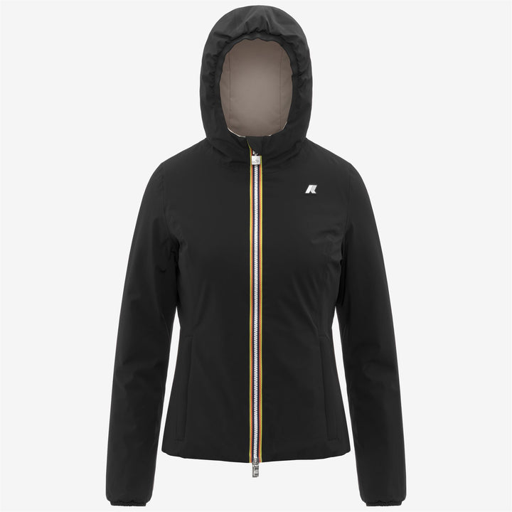 Chaqueta corta impermeable reversible para mujer en color beige y negro 1