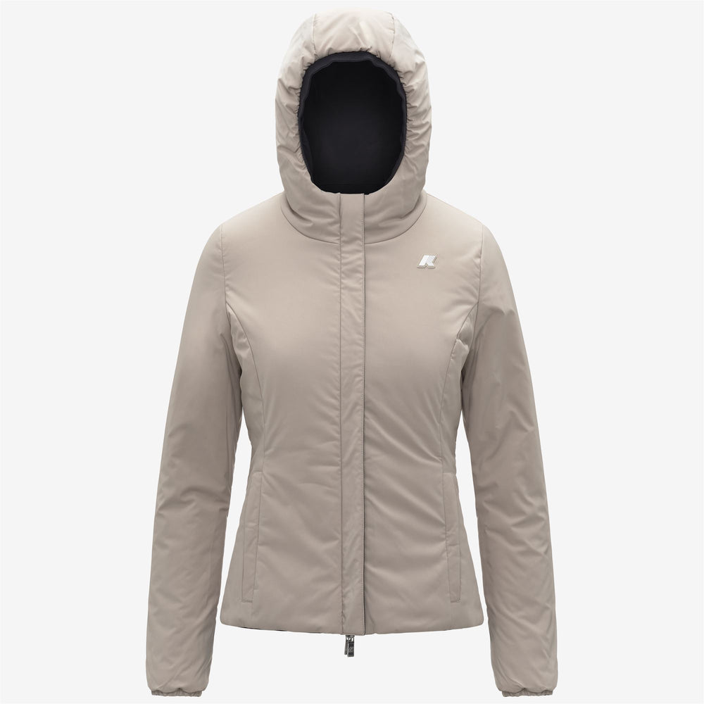 Chaqueta corta impermeable reversible para mujer en color beige y negro 02