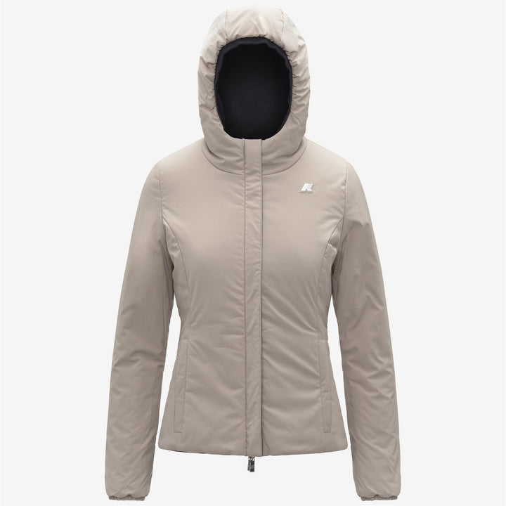 Chaqueta corta impermeable reversible para mujer en color beige y negro 2