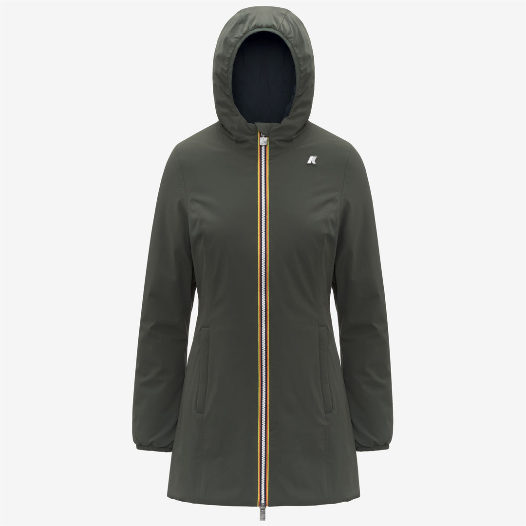 Green and black Women's Reversible Mid-Length Jacket with Insulation 01