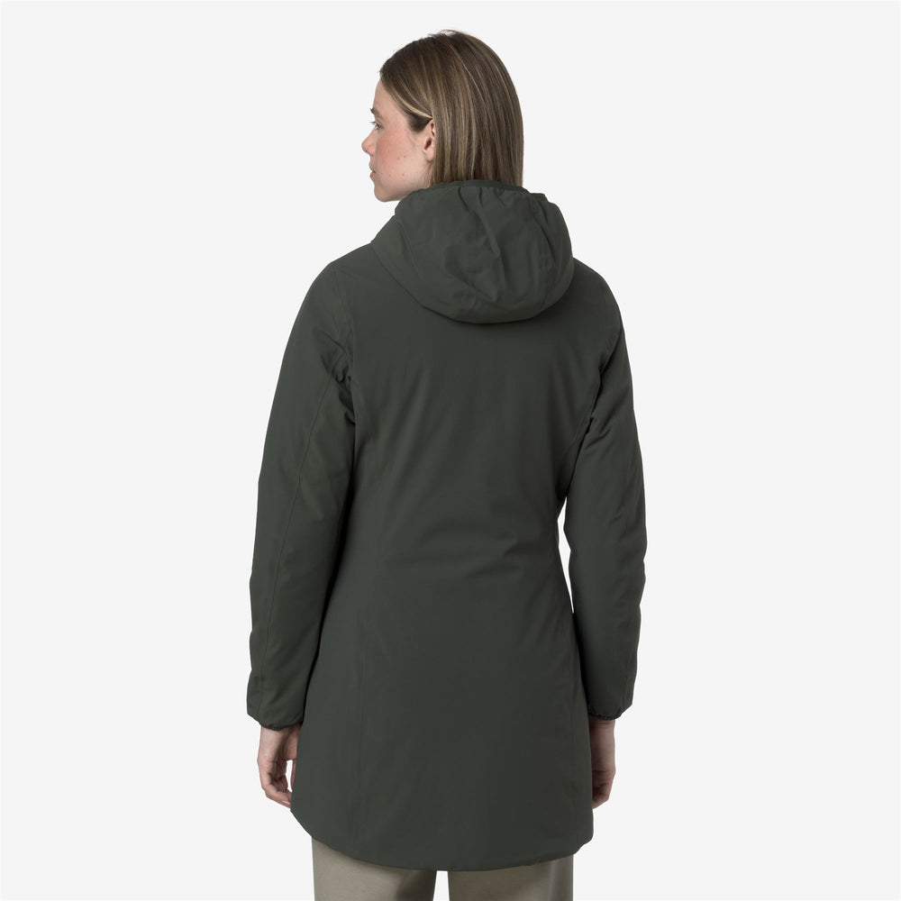 Green and black Women's Reversible Mid-Length Jacket with Insulation 02