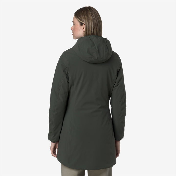 Chaqueta reversible de longitud media para mujer, verde y negra, con aislamiento 3