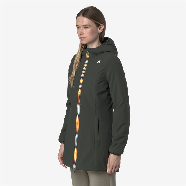 Chaqueta reversible de longitud media para mujer, verde y negra, con aislamiento 5