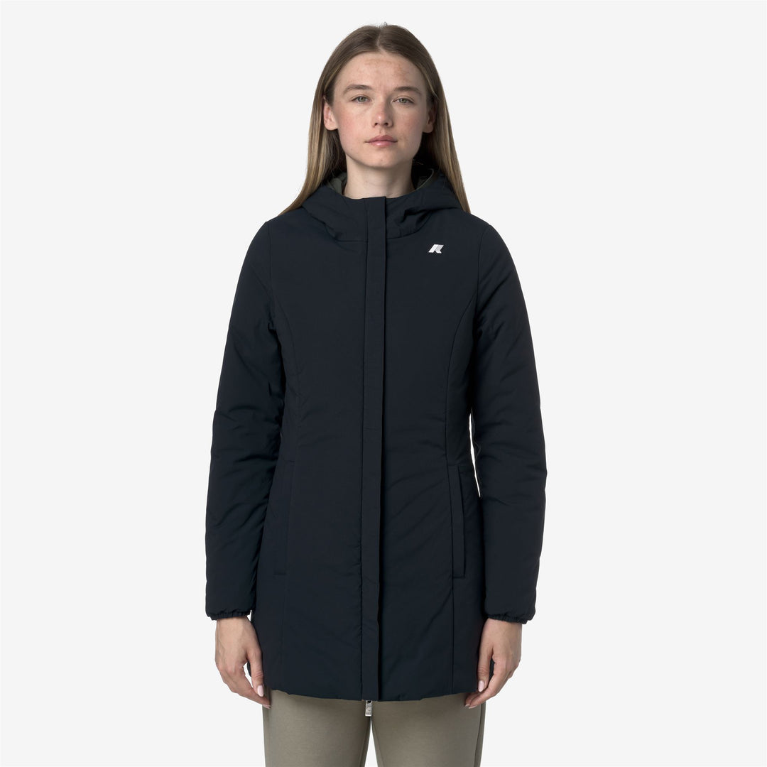 Chaqueta reversible de longitud media para mujer, verde y negra, con aislamiento main