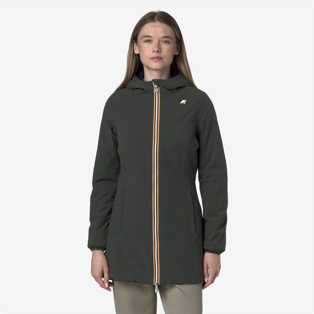Green and black Women's Reversible Mid-Length Jacket with Insulation 01