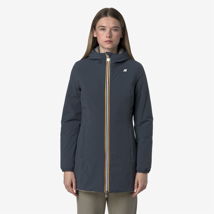 Giacca reversibile blu da donna di media lunghezza con isolamento 4