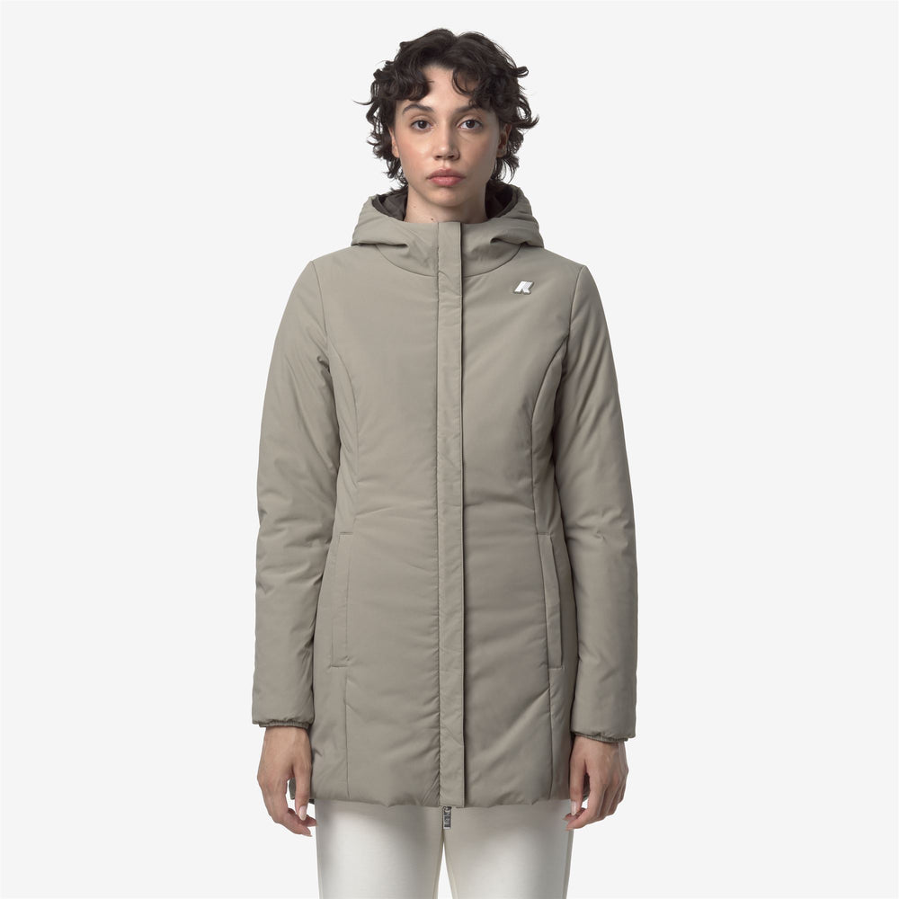 Giacca reversibile da donna di media lunghezza con isolamento, colore oliva nero 02