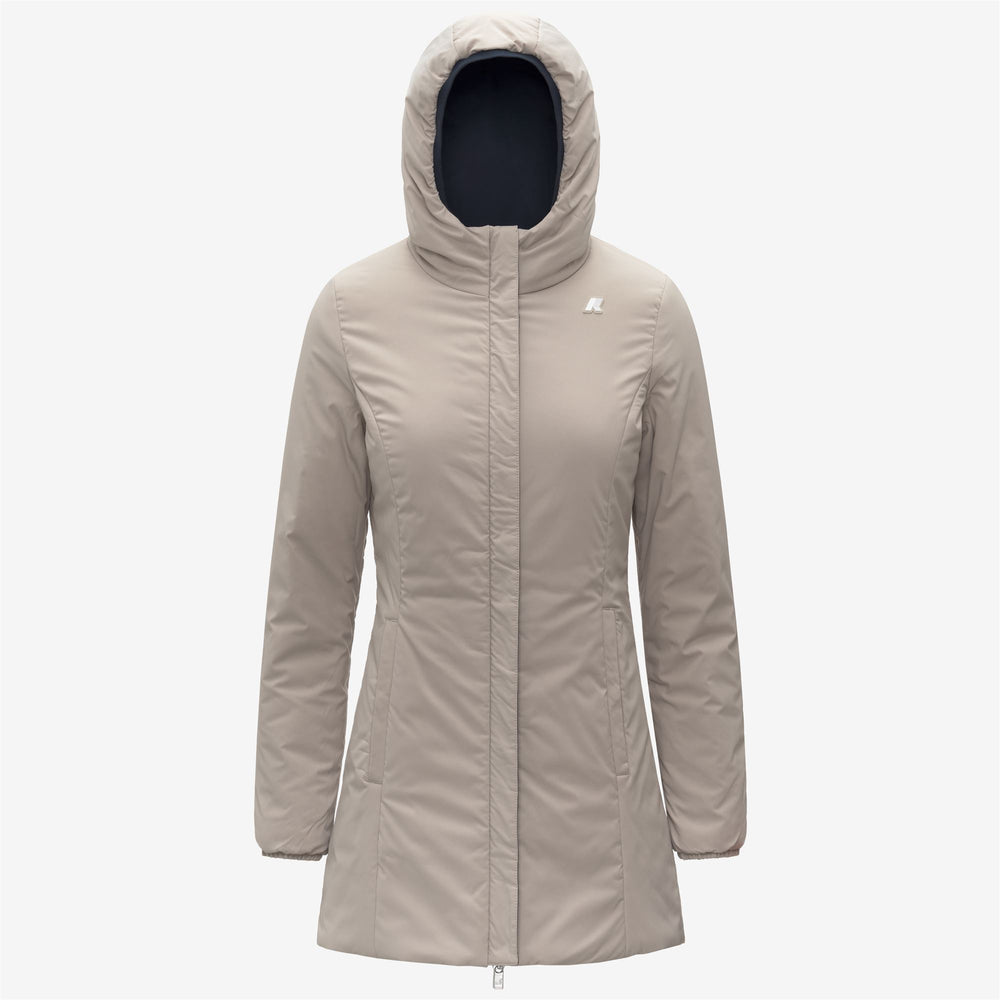 Chaqueta aislante reversible de longitud media para mujer en azul beige 02