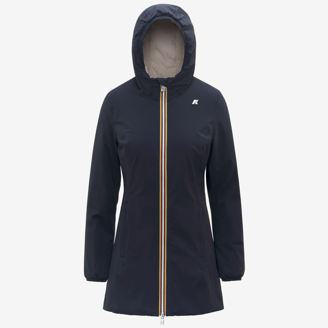 Chaqueta aislante reversible de longitud media para mujer en azul beige 01