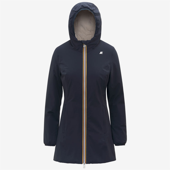 Chaqueta aislante reversible de longitud media para mujer en azul beige 1