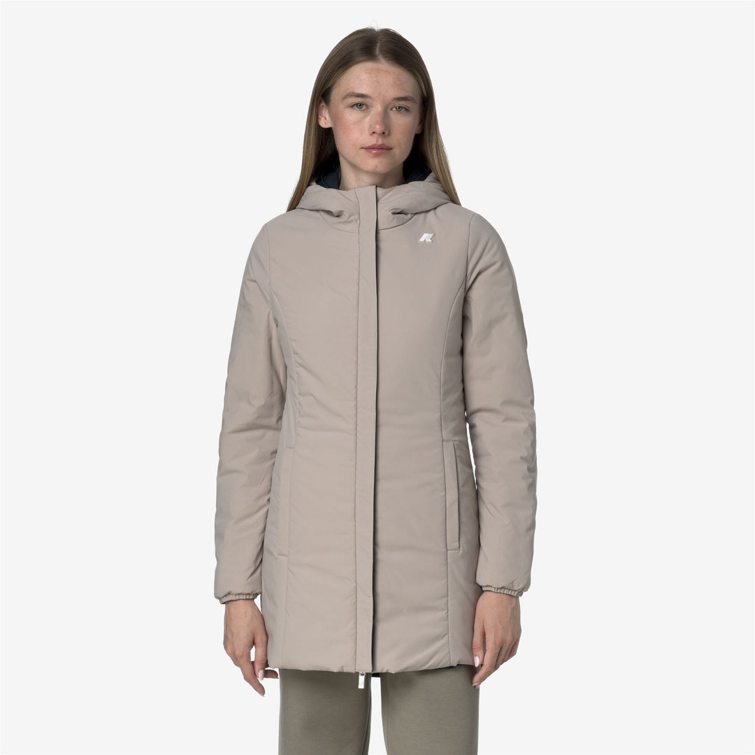 Chaqueta aislante reversible de longitud media para mujer en azul beige main