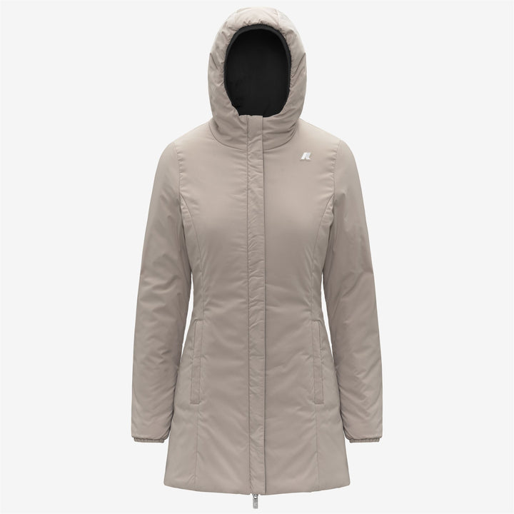 Chaqueta reversible aislante de media manga para mujer en color beige y negro 6