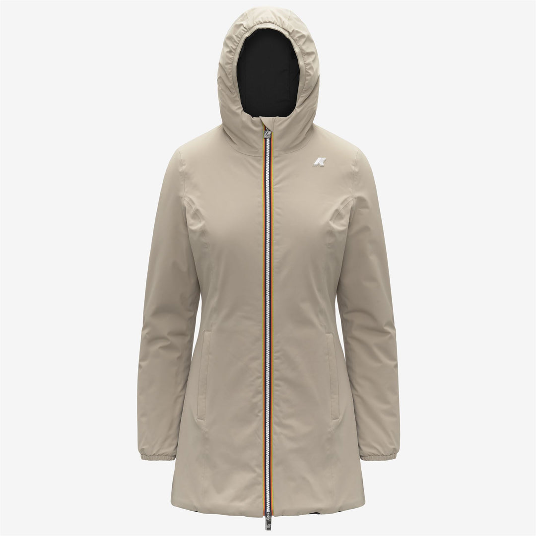 Giacca isolante reversibile di media lunghezza da donna beige 01