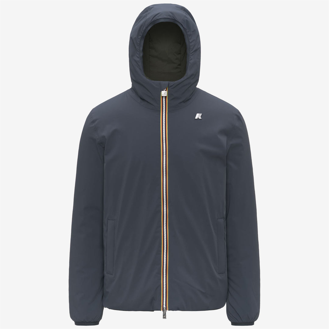 Chaqueta aislante reversible azul para hombre para actividades al aire libre. 01