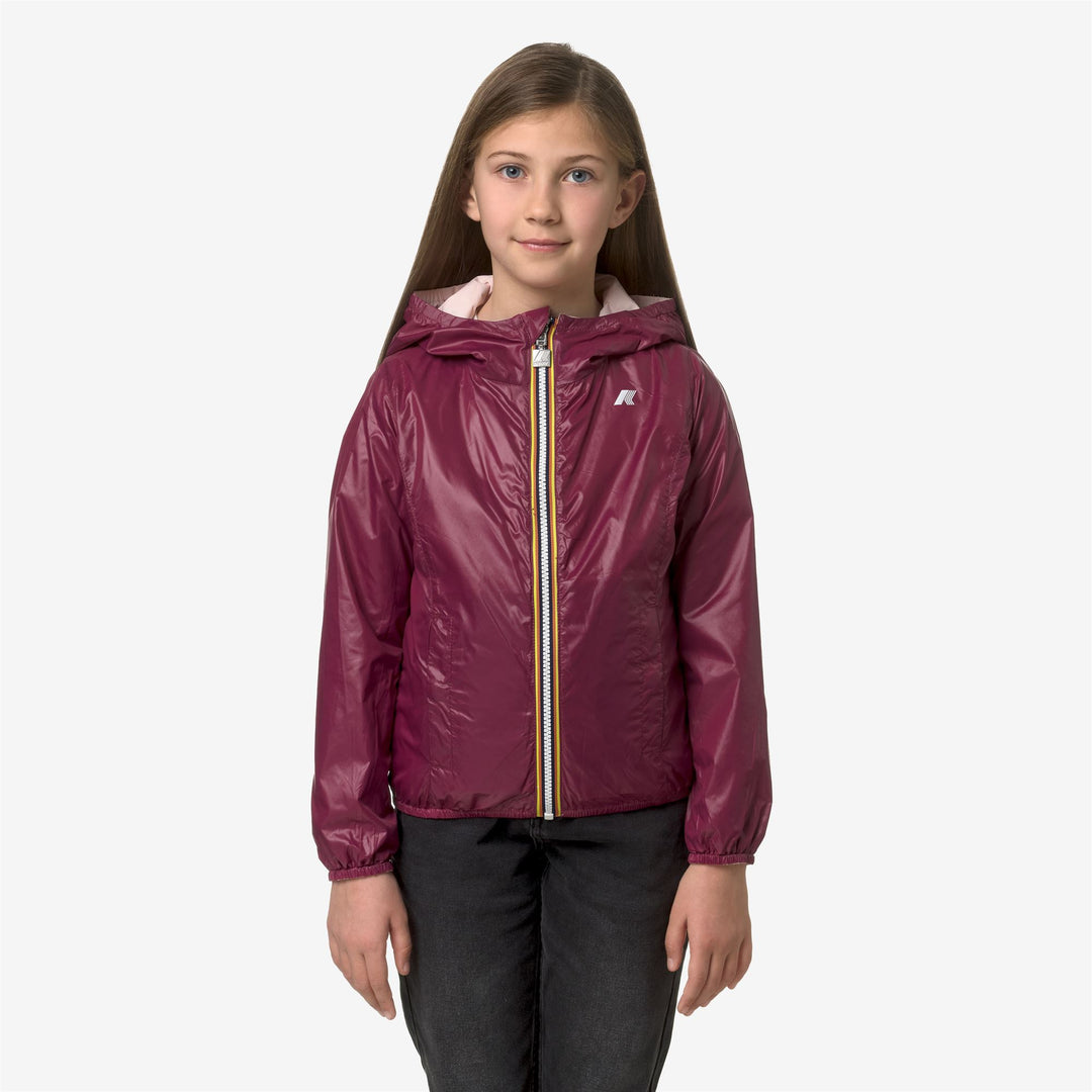 Chaqueta reversible y empaquetable naranja y rosa para niñas main