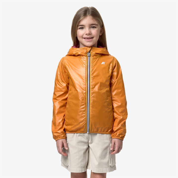 Chaqueta reversible y plegable para niñas en marrón y rosa 4