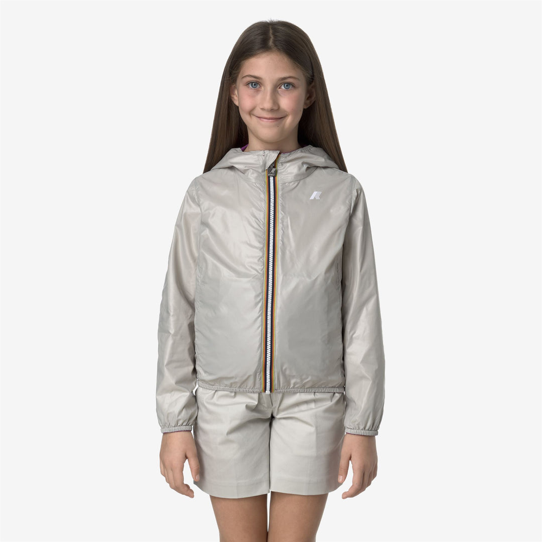 Chaqueta reversible y empaquetable para niñas en beige y violeta main