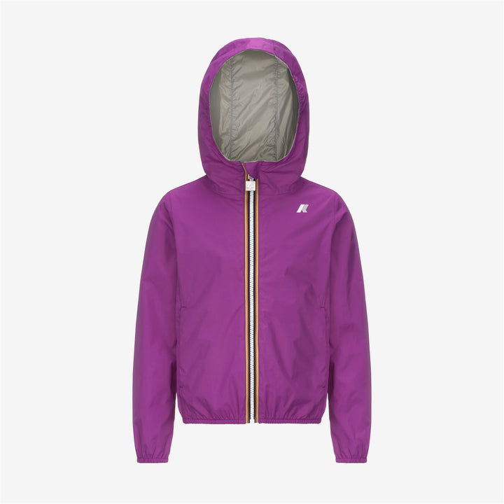 Chaqueta reversible y empaquetable para niñas en beige y violeta 5