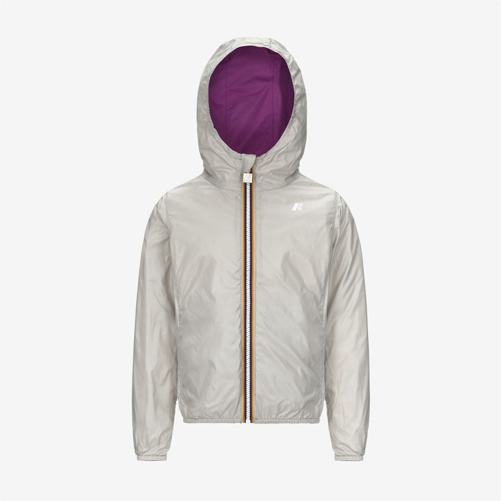 Chaqueta reversible y empaquetable para niñas en beige y violeta 6