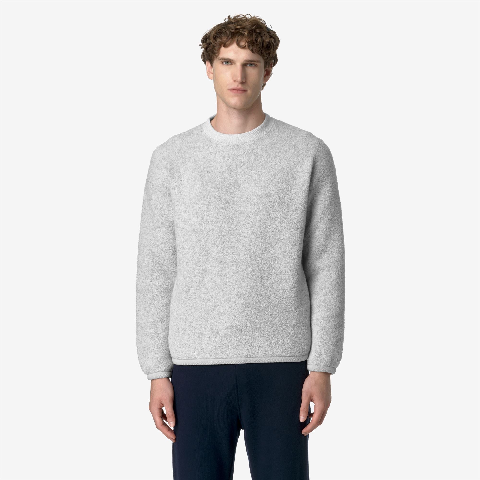 Fleece_MAN_EROUND WOOL FLEECE_Pull Over_Lt grey mel - Grey Mid - Commercial 4