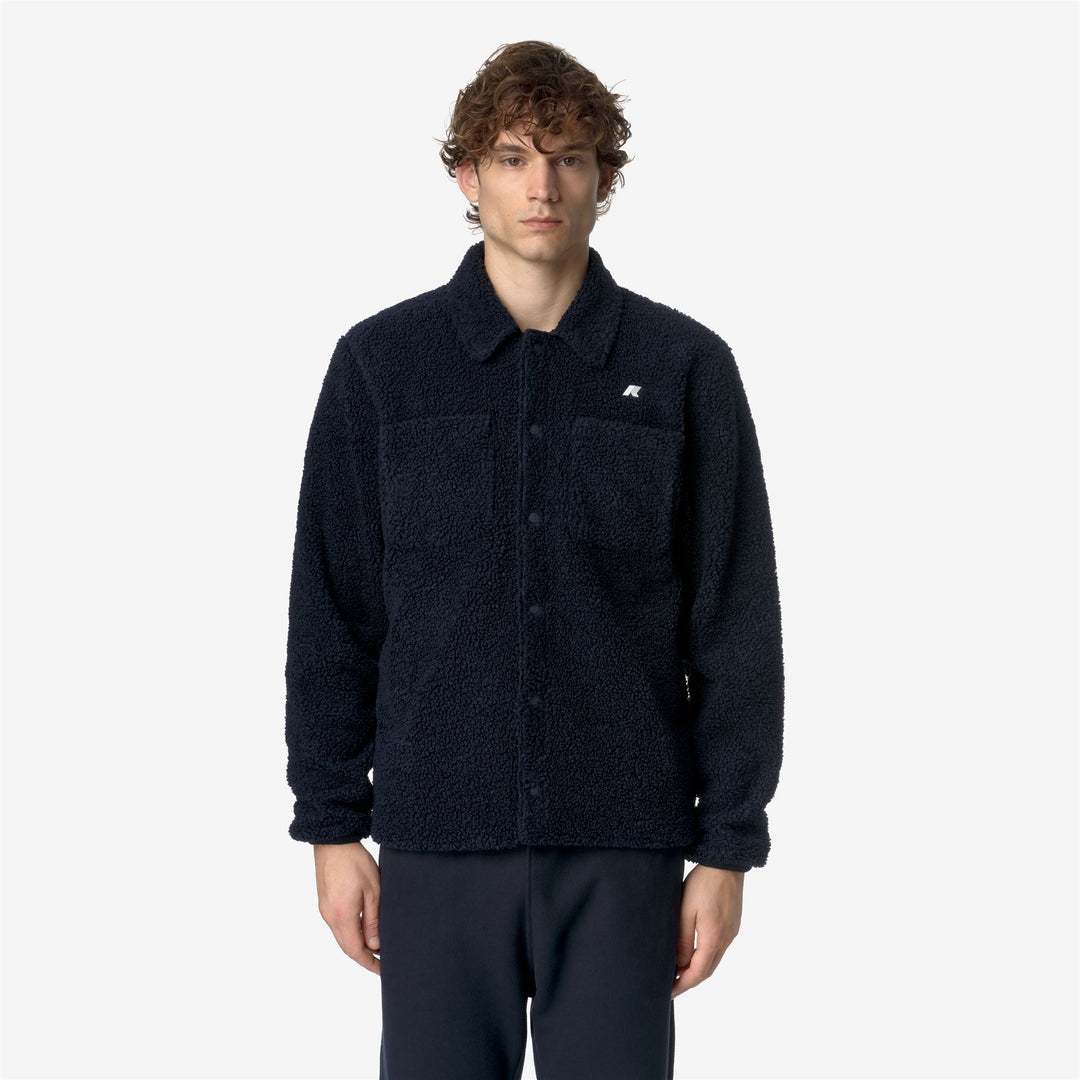 Blue Men's Reversible Sherpa Fleece Jacket for Warmth main