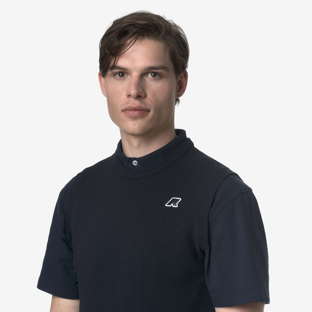 Blue Unisex Cotton Golf Vest Sweater with Ribbed Edges main