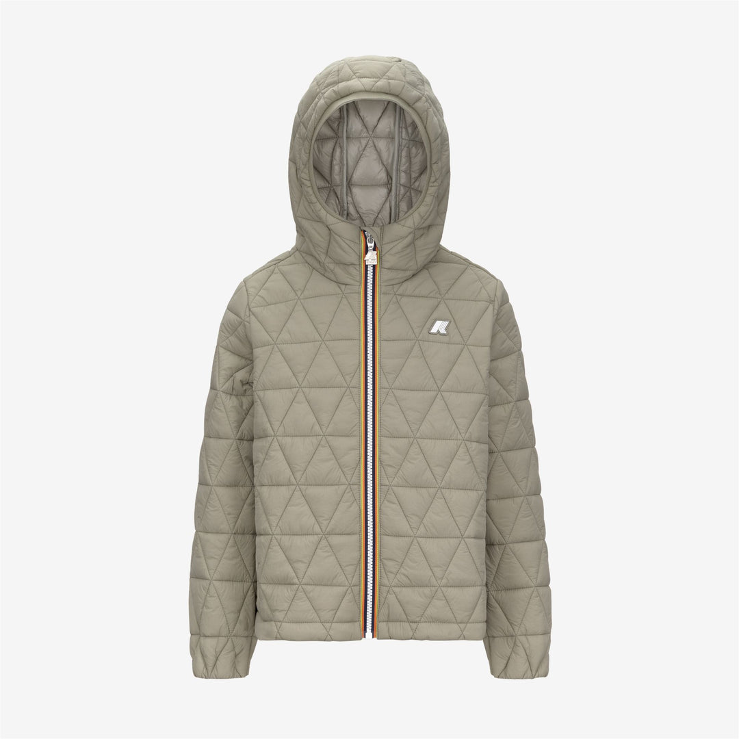 Green girl's quilted short jacket with hood and insulation 01