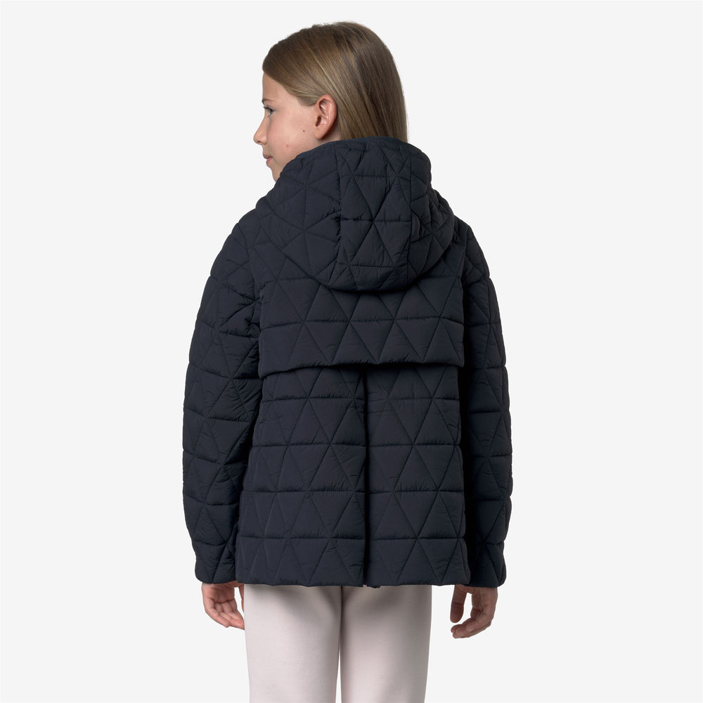 Blue girl's Quilted Short Jacket with Hood and Insulation 02