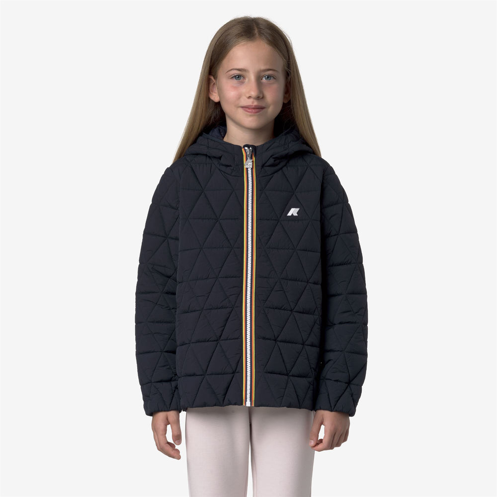Blue girl's Quilted Short Jacket with Hood and Insulation 02